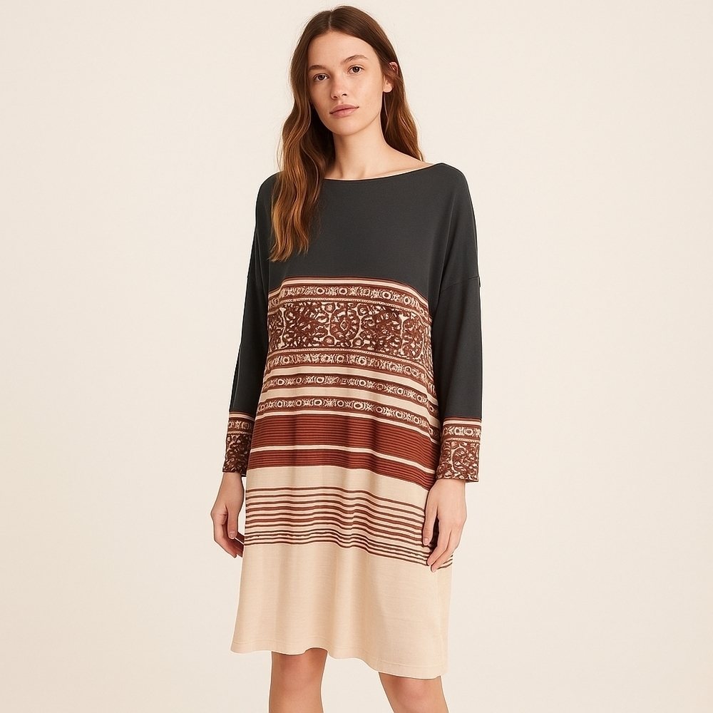 Free People Boho Print Boat Neck Midi Dress – Size S (NWT)